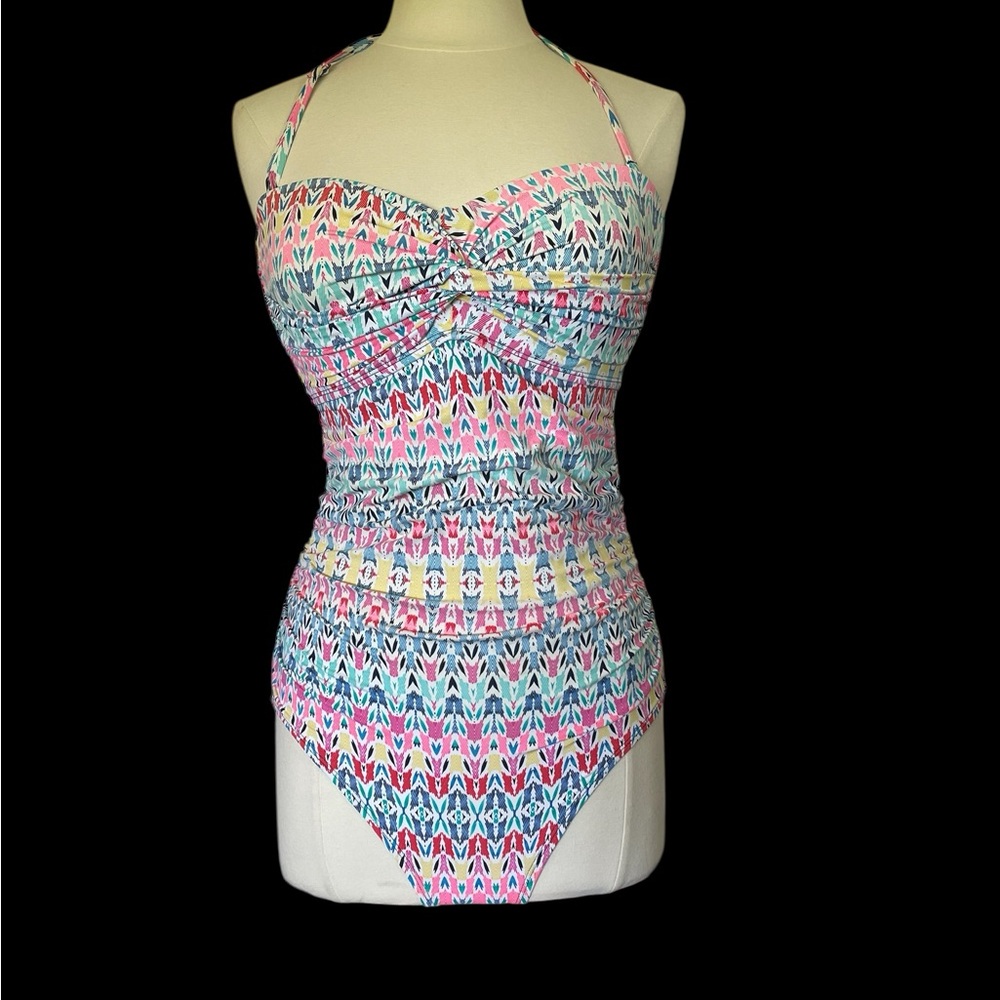 Cole of California Swimsuit 12 Pink Blue Ruched One Piece